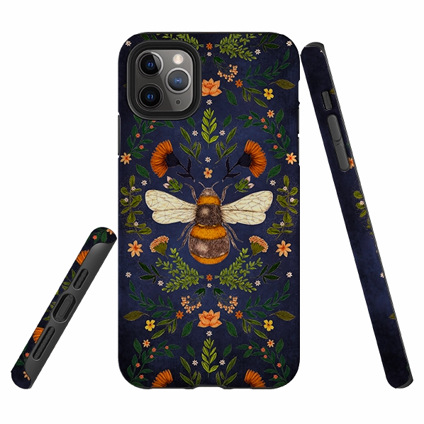 iPhone Tough Case - Botanical Bee Blue By Jade Mosinski Hybrid Form