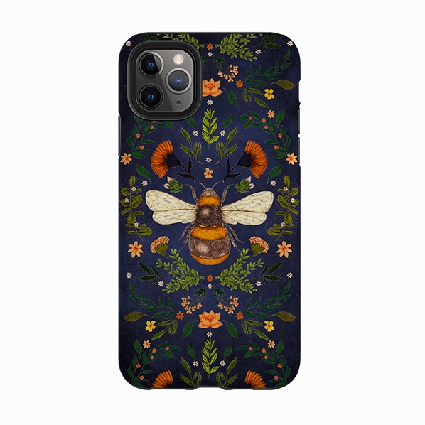 iPhone Tough Case - Botanical Bee Blue By Jade Mosinski Rugged Surface Minimal Finish