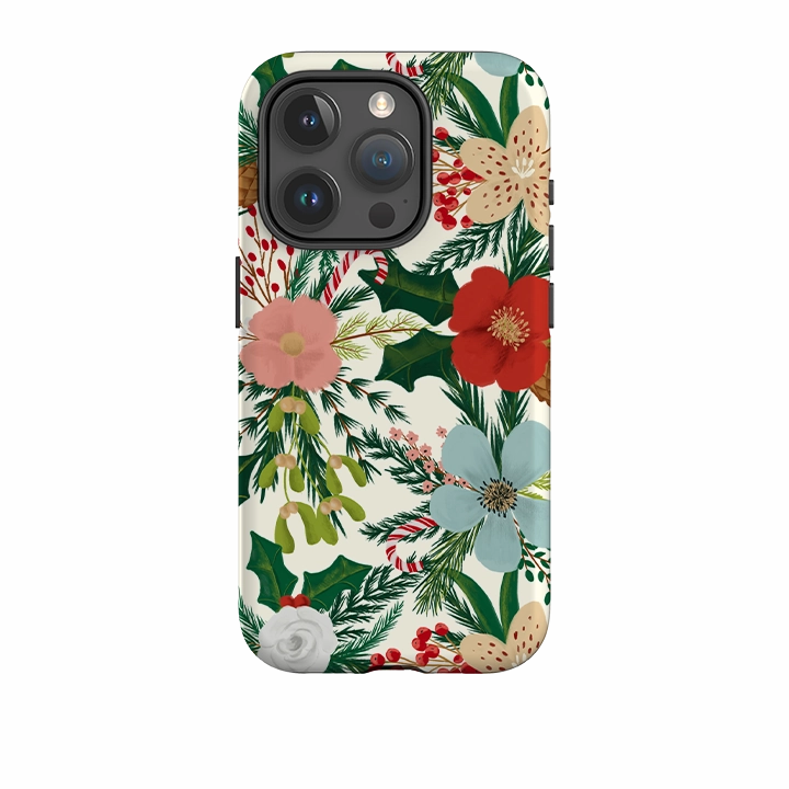 Hybrid Shield iPhone Tough Case - Christmas Florals By Abby Jacobs