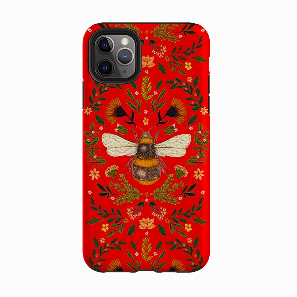 Travel Ready Sleek Appearance iPhone Tough Case - Botanical Bee Red By Jade Mosinski