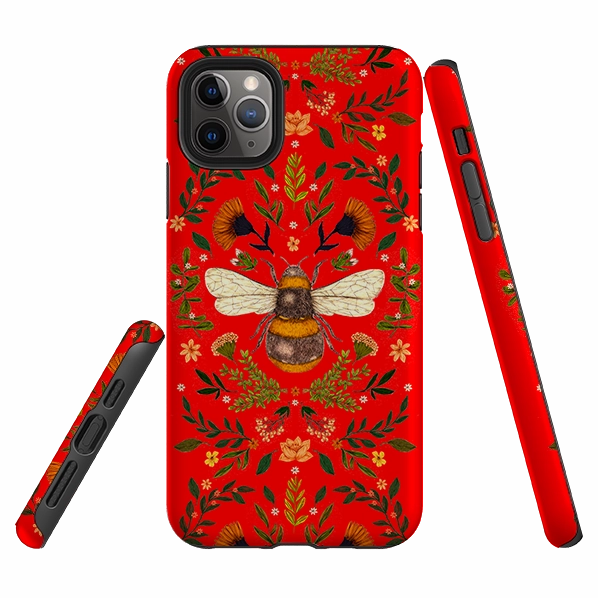 iPhone Tough Case - Botanical Bee Red By Jade Mosinski Modern Layer Premium Craft