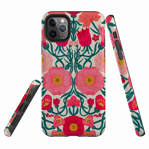 iPhone Tough Case - Cream Flora By Nina Pace Wireless Charging Compatible
