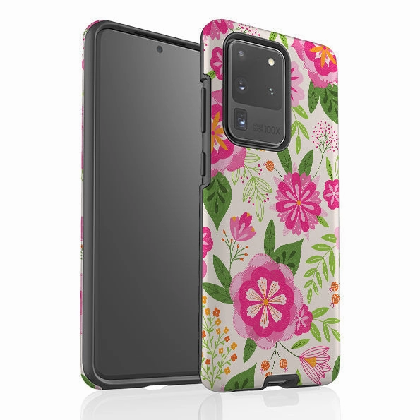 Hard Shell Luxury Grip Samsung Tough Case - Big Bold Blooms Ivory By Jenny Zemanek