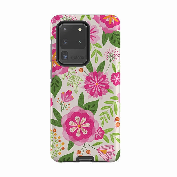 Minimal Pattern Texture Durable Material Samsung Tough Case - Big Bold Blooms Ivory By Jenny Zemanek