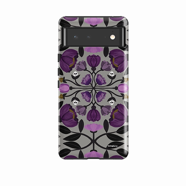 Modern Texture Build Drop Shield Google Tough Case -  Purple Flower Skull III By Nina Pace