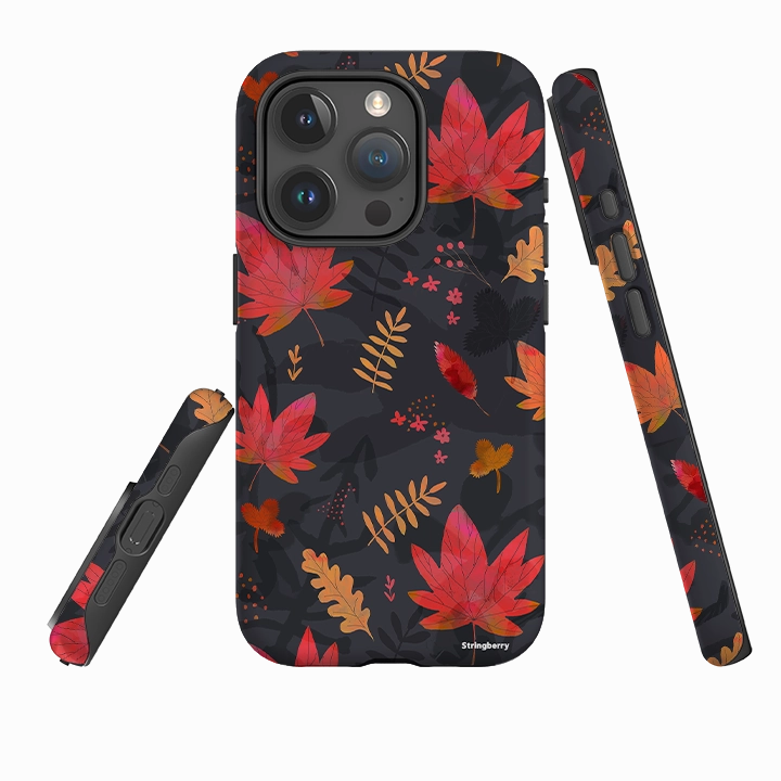 Durable Coating iPhone Tough Case - Autumn Leaves Dark