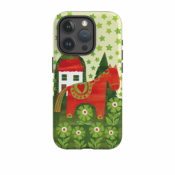 Edge Protection Everyday Use iPhone Tough Case - Red Dala Horse By Tracey English