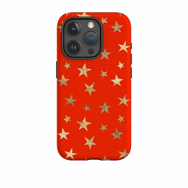 Rugged Edge Texture Rugged Build iPhone Tough Case - Red and Gold Stars
