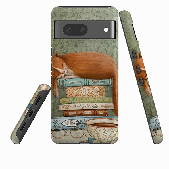 Hybrid Finish Luxury Detail Texture Google Tough Case -  Cat and Books By Maja Lindberg