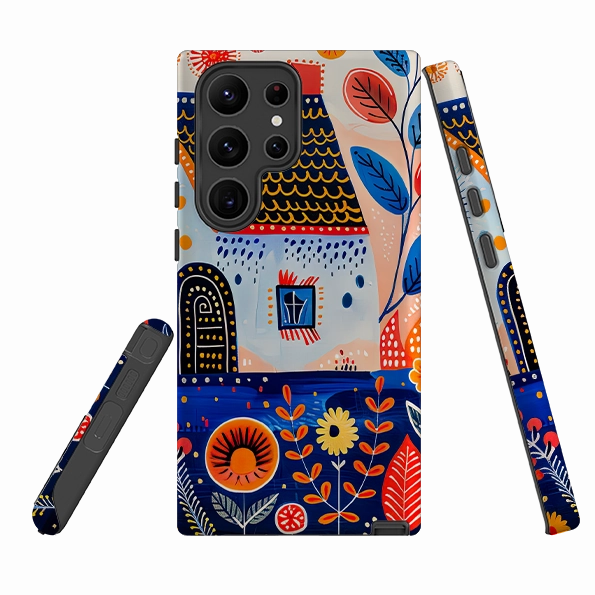Affordable option Fashion Edge Samsung Tough Case - Folk Art House VIII