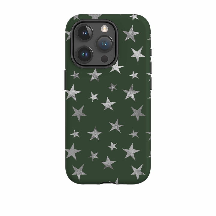 iPhone Tough Case - Green and Silver Stars Enhanced Durability