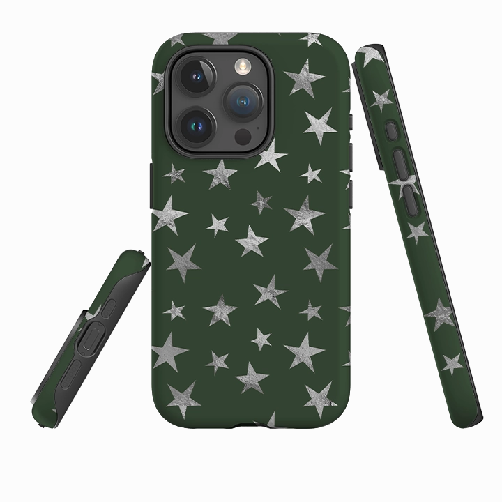 Premium Texture Layer iPhone Tough Case - Green and Silver Stars