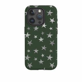 iPhone Tough Case - Green and Silver Stars Enhanced Durability