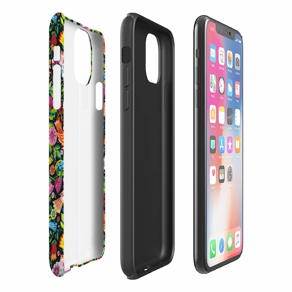 Premium Surface Soft Frame iPhone Tough Case - Folk Birds By Sarah Campbell