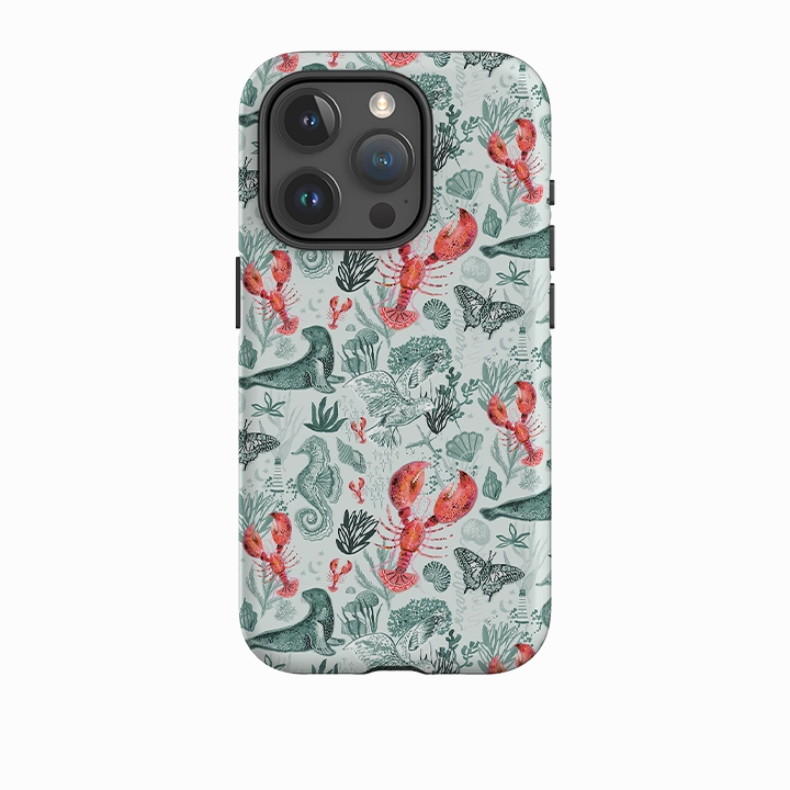 iPhone Case - Teal Seals and Lovely Lobsters By Emma Frances Grant Sleek Appearance