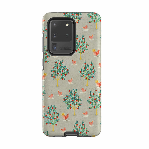Samsung Tough Case - Apple Trees And Chickens Grey By Katherine Quinn dust protection Hybrid Pattern Texture