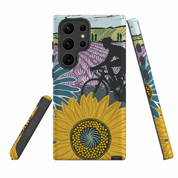 Marble Pattern Anti Shock Layer Samsung Tough Case - Bike and Sunflowers By Kate Heiss