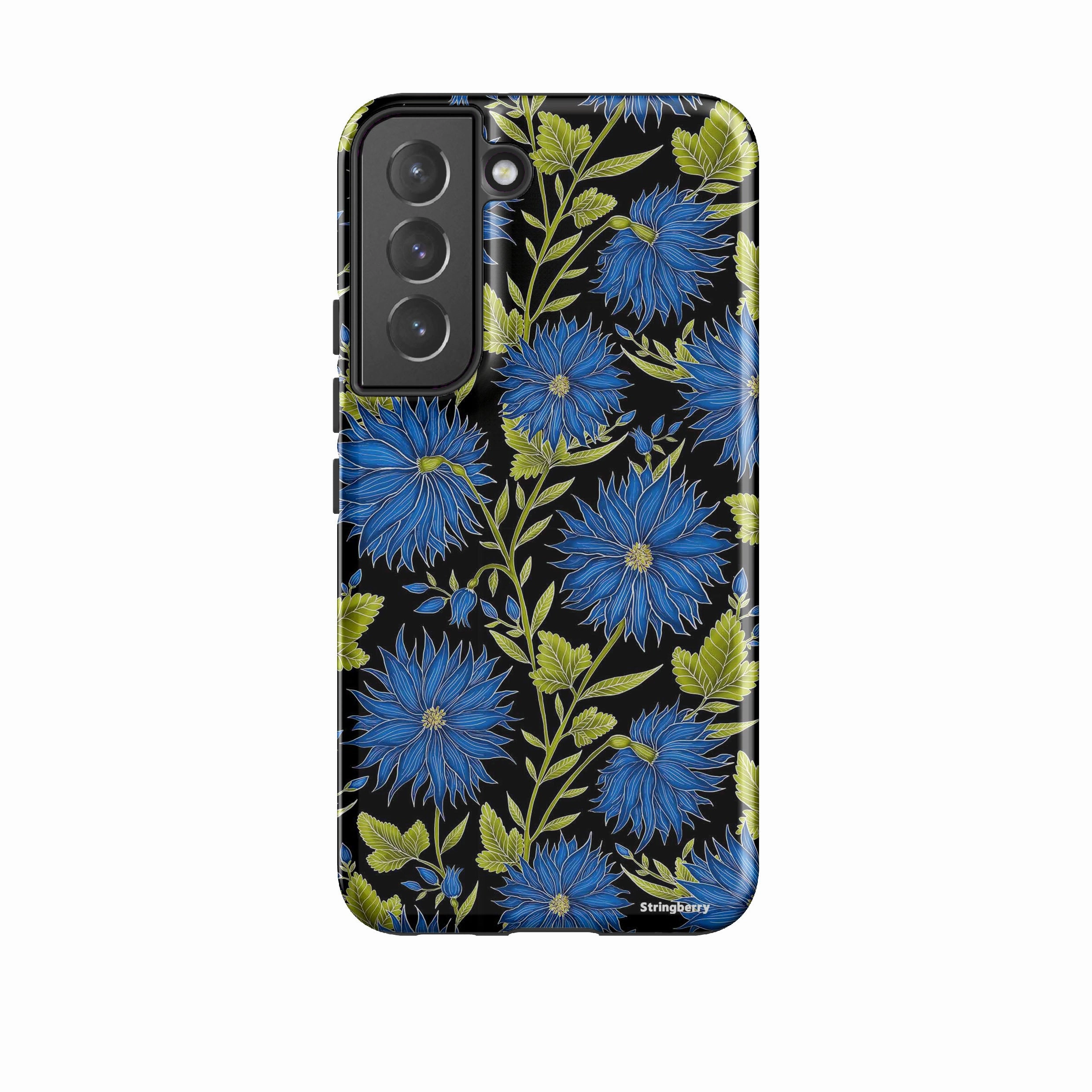 Samsung Tough Case - Blue Flowers Black By Catherine Rowe Soft Layer Texture