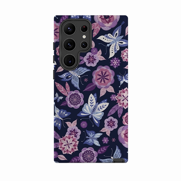 Flexible Grip Samsung Tough Case - Butterfly Blooms Navy By Jenny Zemanek