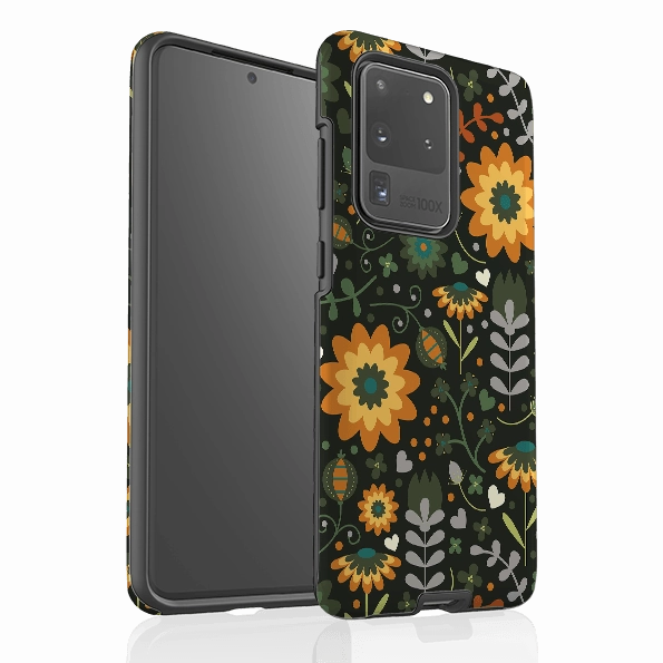 Scratch Guard Raised Bezels Samsung Tough Case - Dark Floral By Suzy Taylor