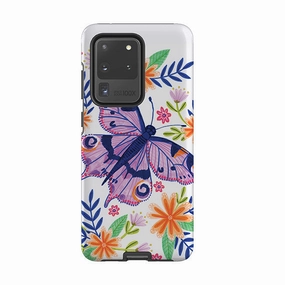 Travel Ready Soft Finish Samsung Tough Case - Floral Lilac Butterfly By Lee Foster Wilson