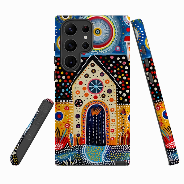 Non Slip Unique Pattern Samsung Tough Case - Folk Art House IX