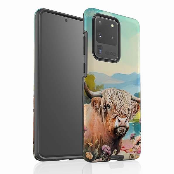 Portable Grip Reusable Material Samsung Tough Case - Highland Cow I