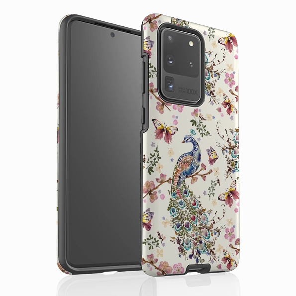 Samsung Tough Case - Peacock and Cherry Blossoms By Helen Ahpornsiri Hybrid Surface Layer Shock Proof