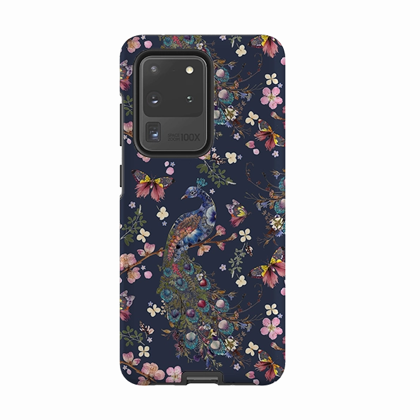 Samsung Tough Case - Peacock and Cherry Blossoms Iris By Helen Ahpornsiri Durable Detail Textured Surface