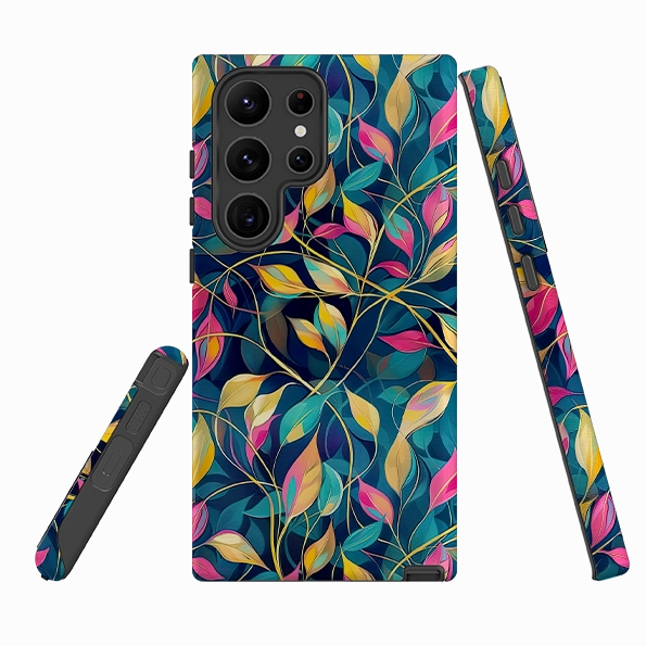 Artistic Design Samsung Tough Case - Pink and Teal Leaves
