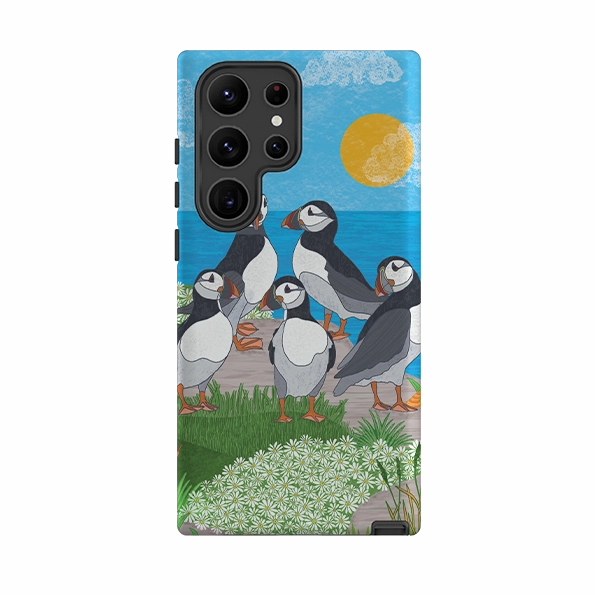 Color Finish Lightweight Build Samsung Tough Case - Puffins By Natalie Pedetti Prack