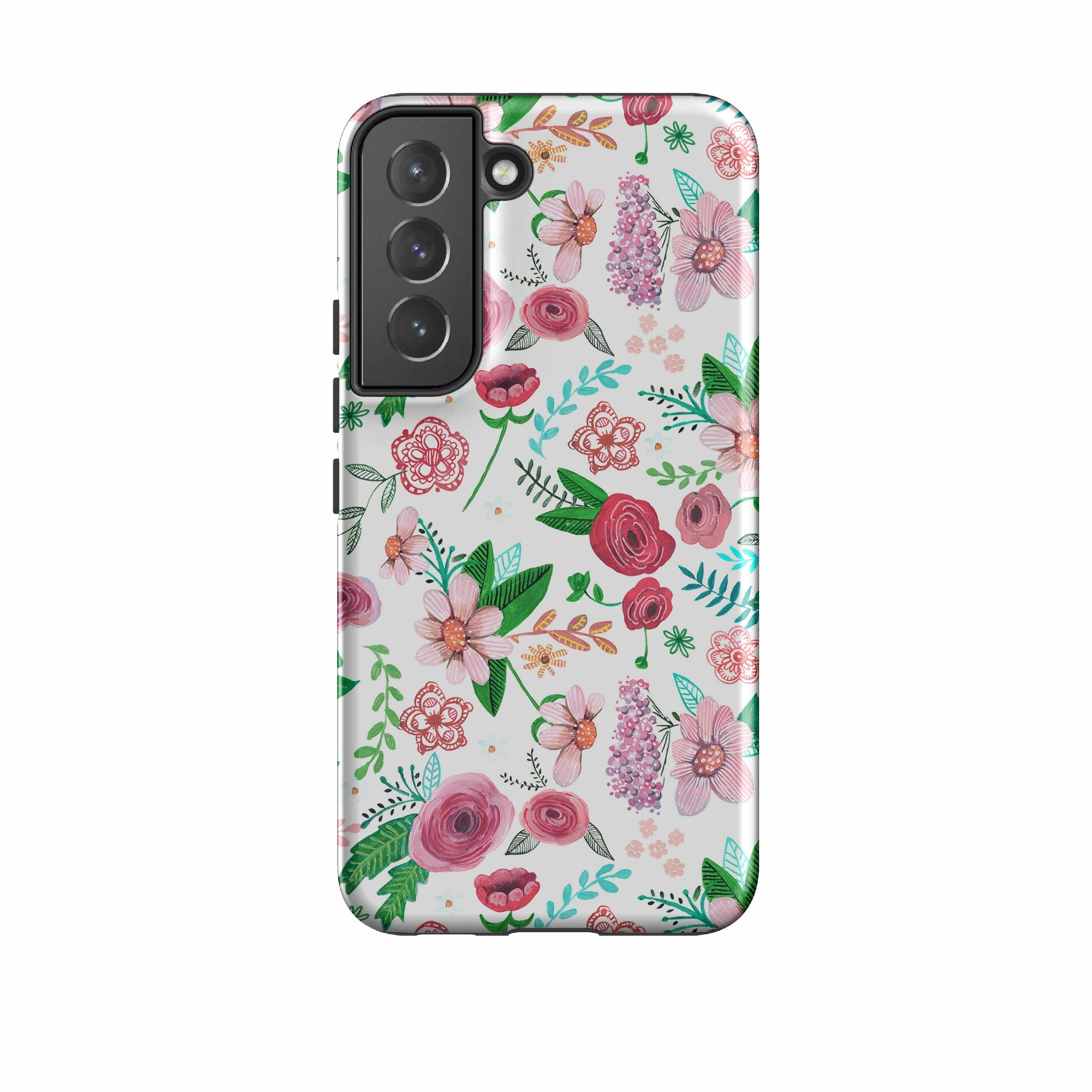 Stylish Layer Soft Grip Layer Samsung Tough Case - White Floral By Caroline Bonne Muller