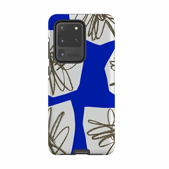Glossy Texture Protective Frame Samsung Tough Case - Blue Collage Flower By Kitty Joseph