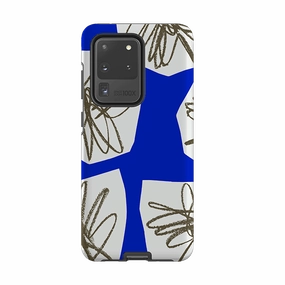 Glossy Texture Protective Frame Samsung Tough Case - Blue Collage Flower By Kitty Joseph