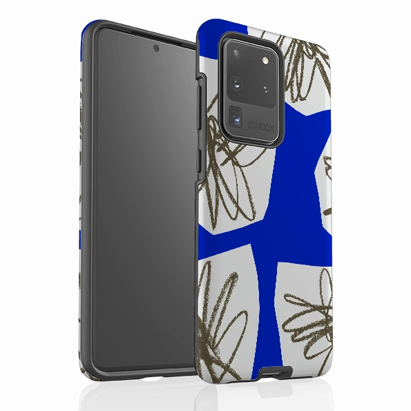 Soft Edging Minimal Look Samsung Tough Case - Blue Collage Flower By Kitty Joseph
