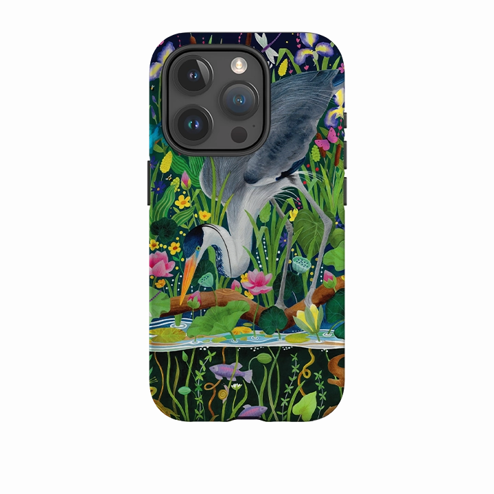 Minimal Comfort Flexible Edge Texture iPhone Tough Case - Heron Fishing By Bex Parkin