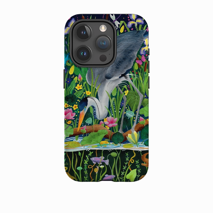 Easy Access Colorful Finish iPhone Tough Case - Heron Fishing By Bex Parkin