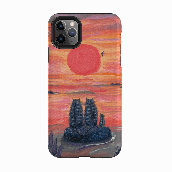 iPhone Tough Case - Sunset Cats By Mary Stubberfield Polished Texture Finish Luxury Texture Design