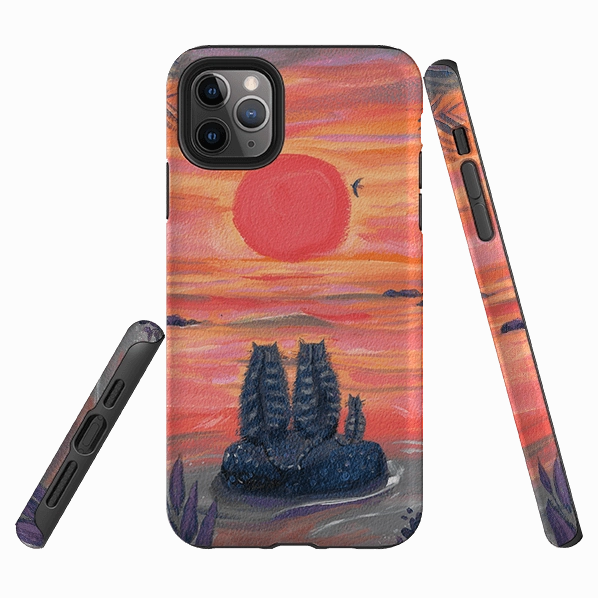 iPhone Tough Case - Sunset Cats By Mary Stubberfield Tight Fit Comfort Build Layer