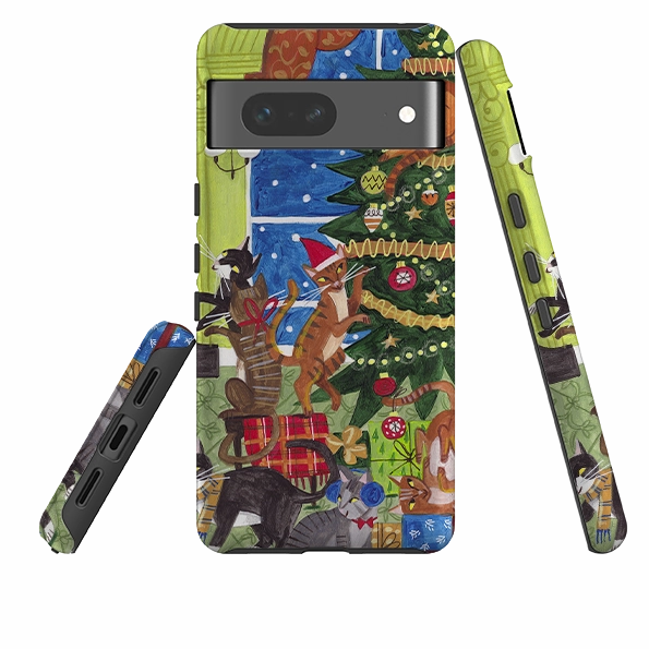 Premium Surface Finish Elegant Craft Google Tough Case - Christmas Cats By Caroline Bonne Muller