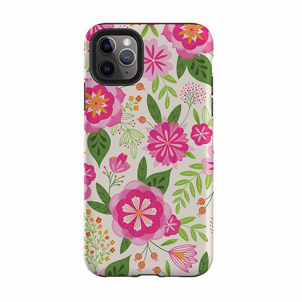 Shockproof Edge Matte Pattern Layer iPhone Tough Case - Big Bold Blooms Ivory By Jenny Zemanek
