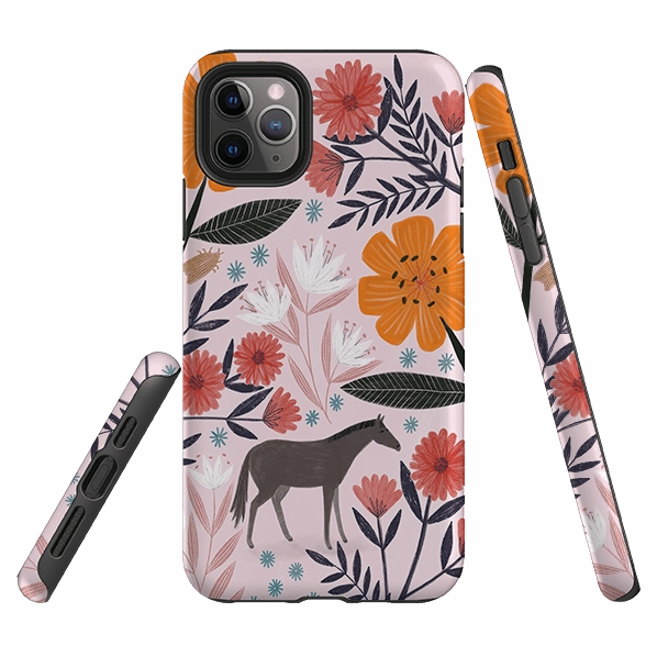 Subtle Touch iPhone Tough Case - Pink Horse Floral By Lee Foster Wilson