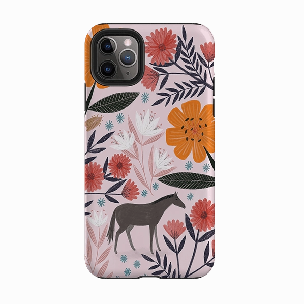 iPhone Tough Case - Pink Horse Floral By Lee Foster Wilson Shock Proof Matte Texture Design