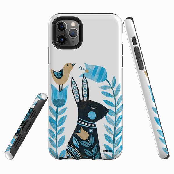 Hybrid Texture iPhone Tough Case - Folk Rabbit By Tracey English