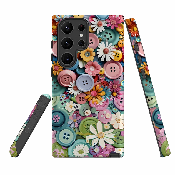 Samsung Tough  Case - Floral Buttons Transparent Look Matte Look Design