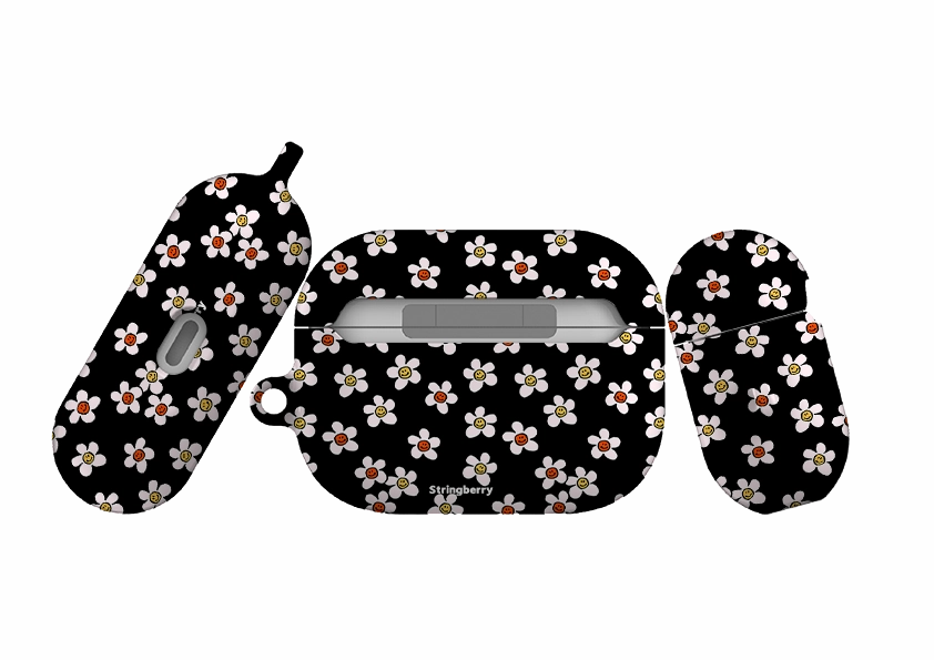 sleek commuter neon leather airpods case water resistant travel protector Smiley Black AirPod Pro Case ( Gen 1 & 2 )