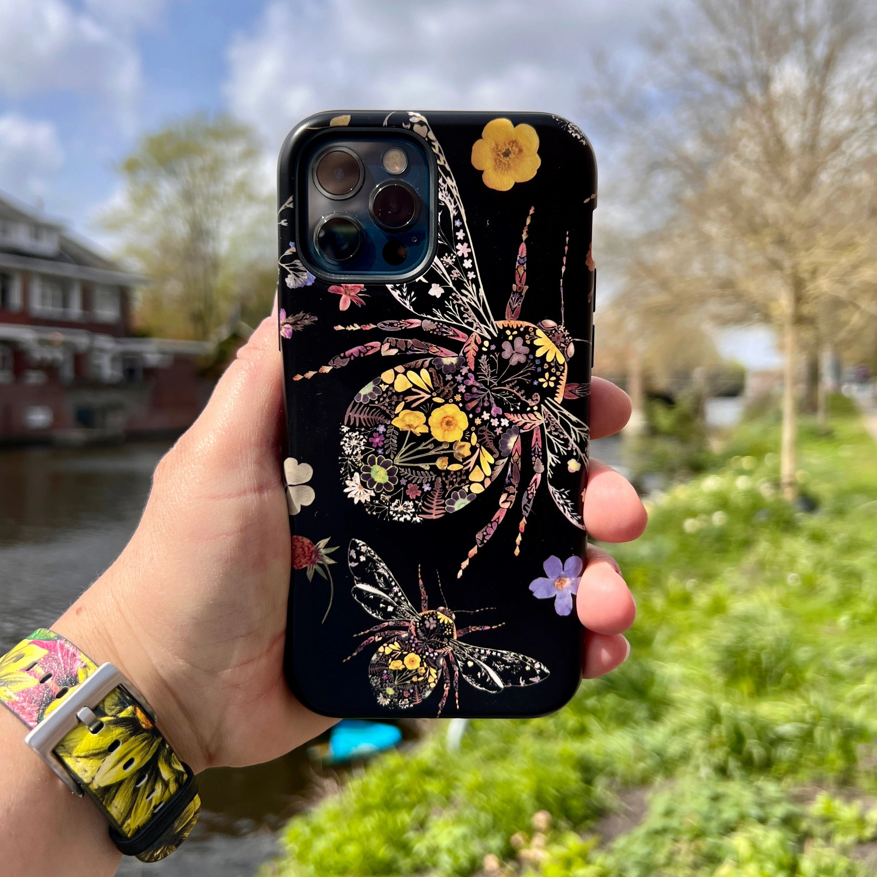 iPhone Tough Case - Floral Bumble Bees By Helen Ahpornsiri Light Protection