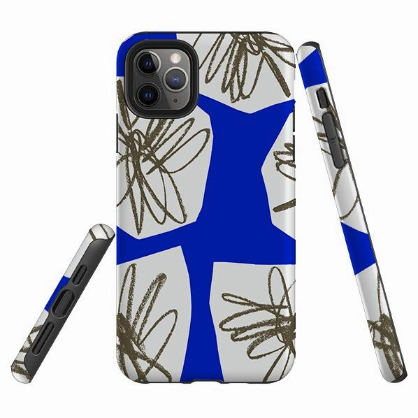 Protective Edge iPhone Tough Case - Blue Collage Flower By Kitty Joseph