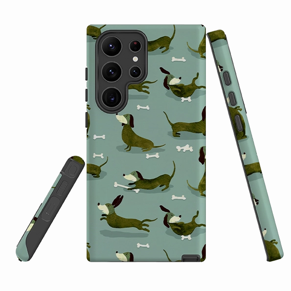 Transparent Edge Samsung Tough Case - Dash Dogs Green By Katherine Quinn