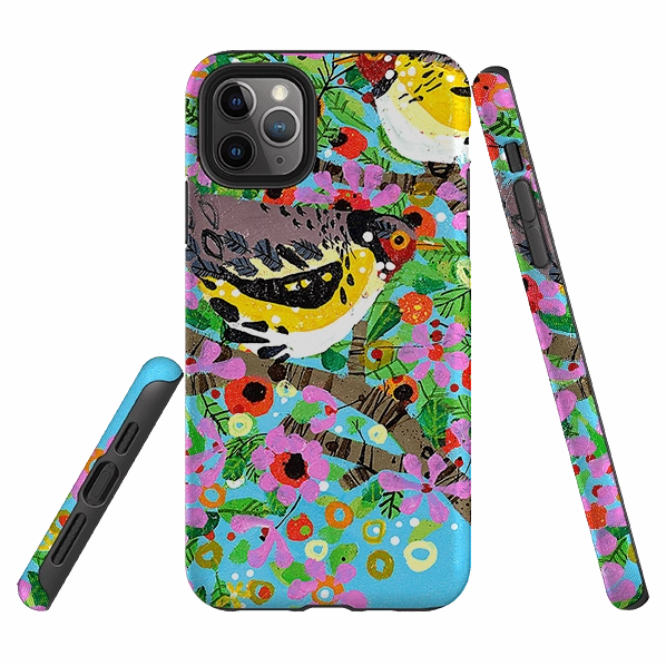 Carbon Fiber Soft Grip Layer iPhone Tough Case - Finches By Claire West